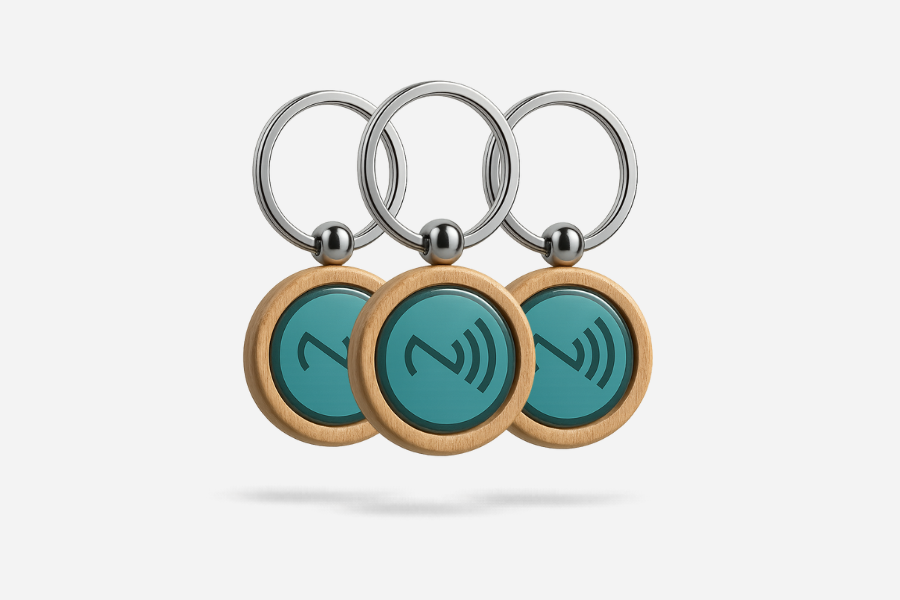 NFC ключодържател от дърво, кръгъл, NTAG215 (3 броя)