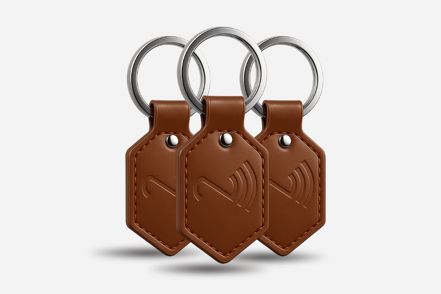 NFC ключодържател от кожа, кафяв, NTAG215 (3 броя)